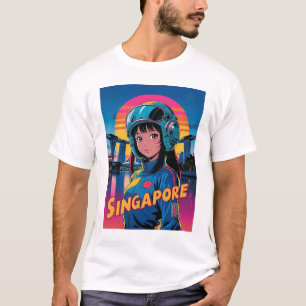 Funny Girl Vintage Post Card Singapore T-Shirt