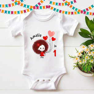 Funny girl with hearts balloons baby bodysuit