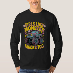 Funny Girls Like Monster Trucks Too Pink Monster T T-Shirt