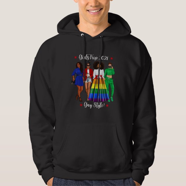 Funny Girls Trip LGBTQ Vacation Gay Black Woman He Hoodie (Front)