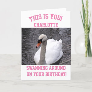 Funny Girly Birthday Card Swan Pink