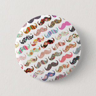 Funny Girly  Colourful Patterns Moustaches 6 Cm Round Badge