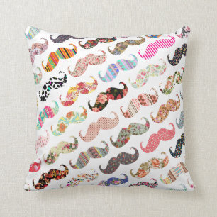 Funny Girly  Colourful Patterns Moustaches Cushion