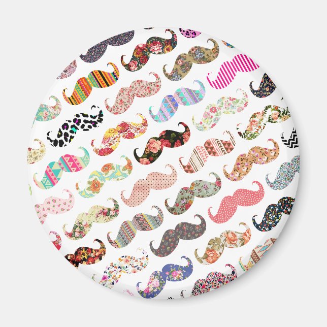 Funny Girly  Colourful Patterns Moustaches Magnet (Front)