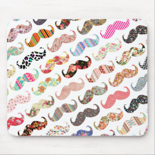 Funny Girly  Colourful Patterns Moustaches Mouse Pad