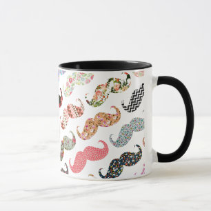 Funny Girly  Colourful Patterns Moustaches Mug