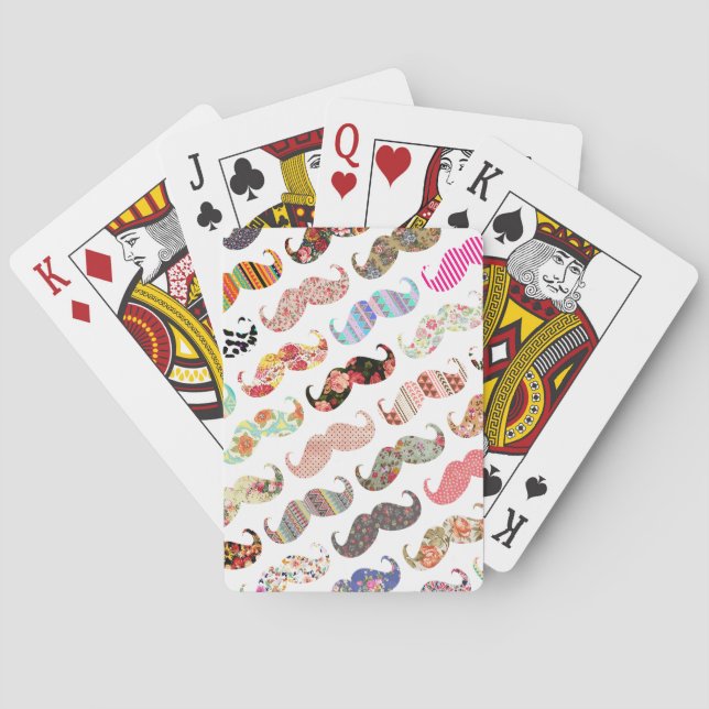 Funny Girly  Colourful Patterns Moustaches Playing Cards (Back)