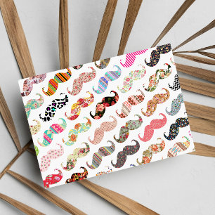 Funny Girly Colourful Patterns Moustaches Postcard