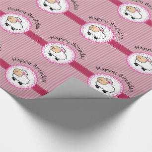 Funny girly cute cartoon sheep stripes birthday wrapping paper