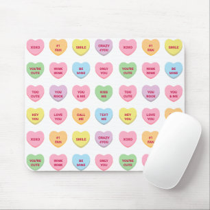 Funny girly cute custom conversation candy hearts mouse pad