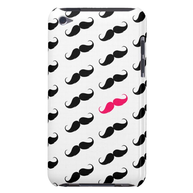 Funny Girly Pink  And Black Moustache Pattern Barely There iPod Cover (Back)