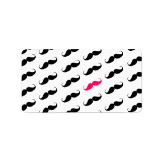 Funny Girly Pink  And Black Moustache Pattern Label