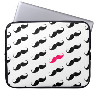 Funny Girly Pink  And Black Moustache Pattern Laptop Sleeve