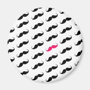 Funny Girly Pink And Black Moustache Pattern Magnet