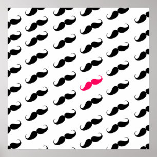 Funny Girly Pink  And Black Moustache Pattern Poster