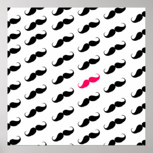 Funny Girly Pink  And Black Moustache Pattern Poster