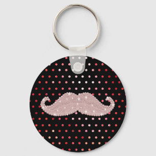 Funny Girly Pink Bling Moustache Polka Dots Key Ring