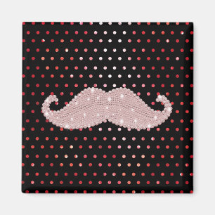 Funny Girly Pink Bling Moustache Polka Dots Patter Magnet