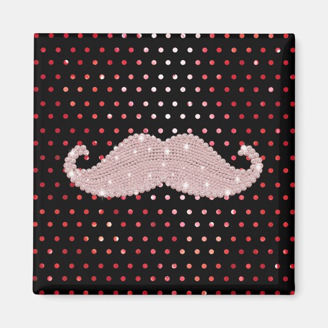 Funny Girly Pink Bling Moustache Polka Dots Patter Magnet (Front)