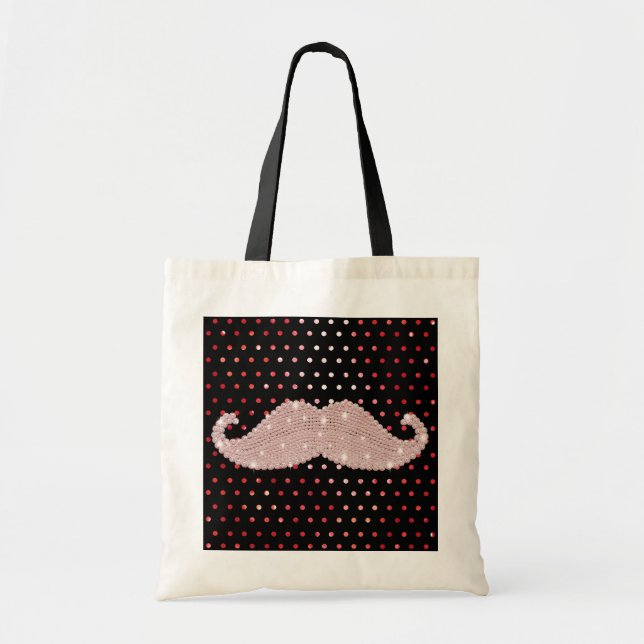Funny Girly Pink Bling Moustache Polka Dots Tote Bag (Front)
