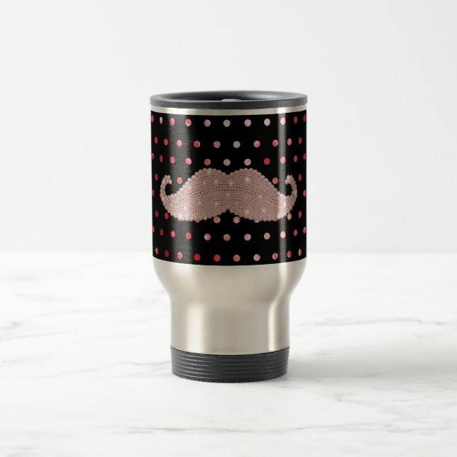 Funny Girly Pink Bling Moustache Polka Dots Travel Mug (Center)