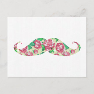 Funny Girly Pink Green White Floral Moustache Postcard