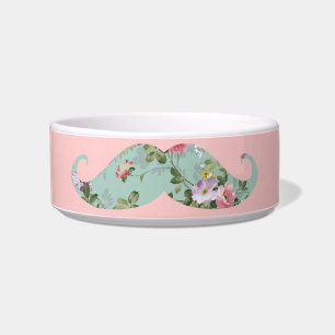 Funny Girly Vintage Red Pink Floral Moustache Bowl