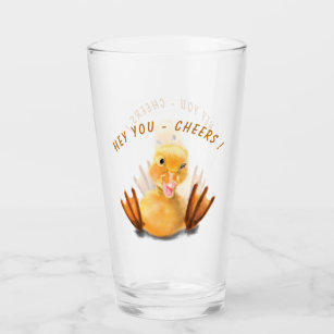 Funny Glass Gift with Happy Duck - Cheers