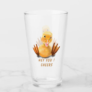 Funny Glass Gift with Happy Playful Duck - Cheers