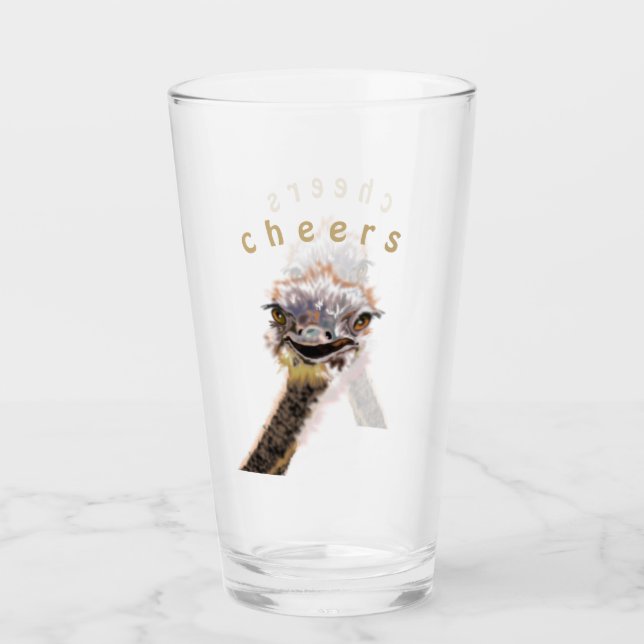 Funny Glass with Playful Ostrich - Cheers (Front)