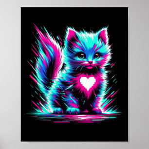 Funny Glitch Art Cute Cat Kitten Valentine Heart Poster