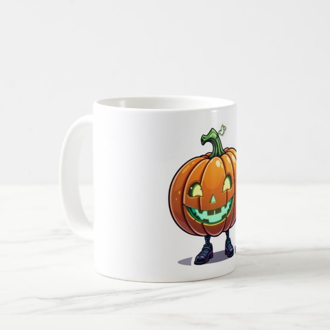 Funny Glowing Pumpkin Face Halloween Mug Coffe Cup (Front Left)