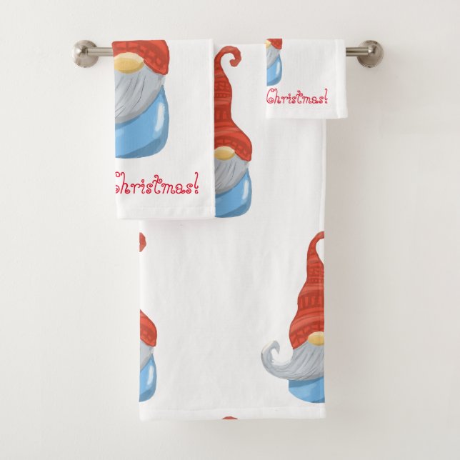 Funny Gnome Bath Towel Set – Cute Scandinavian  (Insitu)