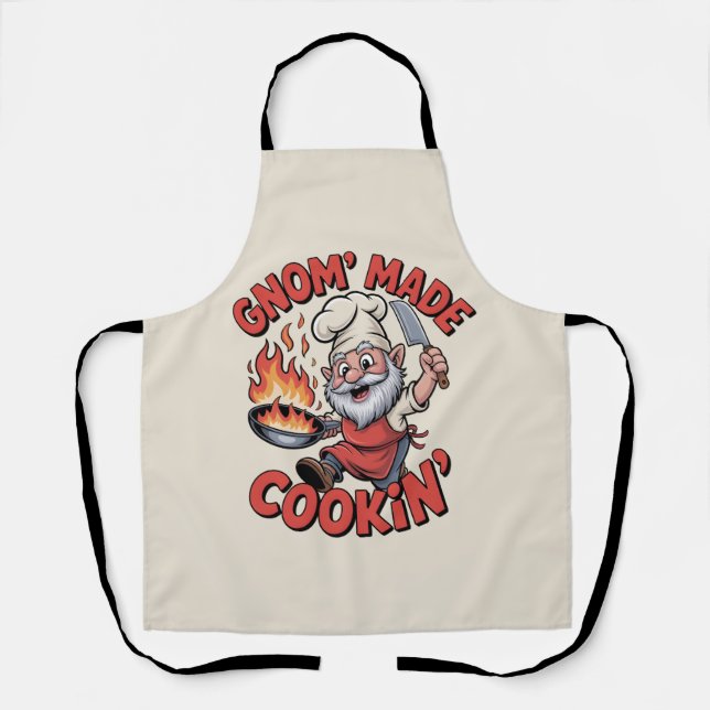 Funny Gnome Chef “GNOM’ MADE COOKIN’” Apron (Front)