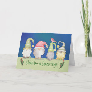Funny Gnome Greetings on Christmas Holidays Card