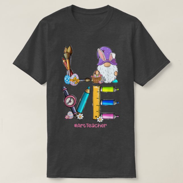 Funny Gnome LOVE Art Teacher Bunny Easter Day Matc T-Shirt (Design Front)
