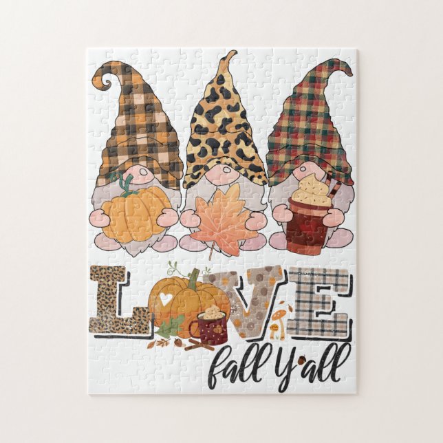 Funny Gnome loves fall, pumpkin season Jigsaw Puzzle (Vertical)