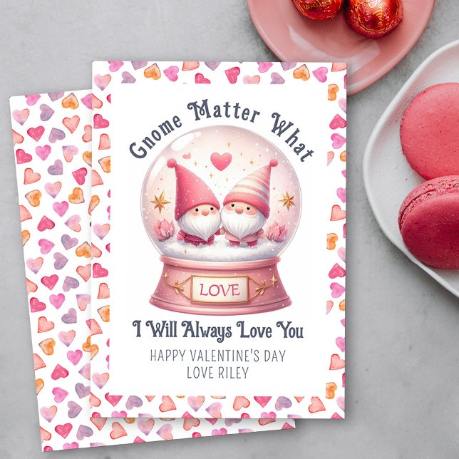 Funny Gnome Matter What Cute Valentine's Day  Holiday Card (Funny Valentine Card .. Gnome Matter What I will always love you - Order Printed or Instand Download)
