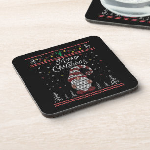 Funny Gnome Merry Christmas Coaster