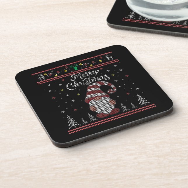 Funny Gnome Merry Christmas Coaster (Left Side)