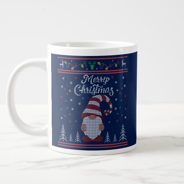 Funny Gnome Merry Christmas Large Coffee Mug (Left)