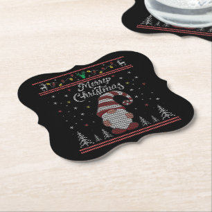 Funny Gnome Merry Christmas Paper Coaster