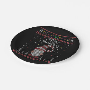Funny Gnome Merry Christmas Paper Plate