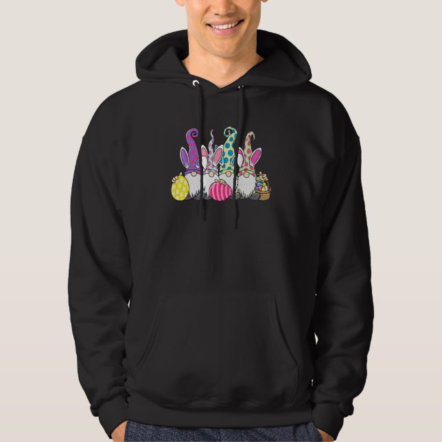 Funny Gnome Pastel Spring Rabbit Bunny Hunt Eggs E Hoodie (Front)
