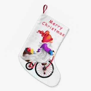 Funny Gnome with Bike and Gifts - Merry Christmas Small Christmas Stocking