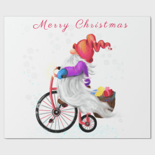 Funny Gnome with Bike and Gifts - Merry Christmas Wrapping Paper