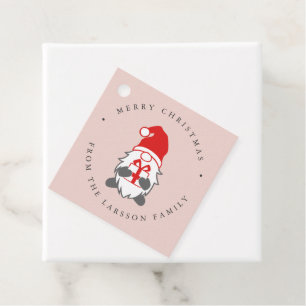 Funny Gnome with Christmas Present and Santa Hat Favour Tags