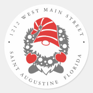 Funny Gnome with Garland Christmas Return address Classic Round Sticker