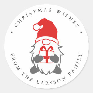 Funny Gnome with Present and santa  hat Classic Round Sticker