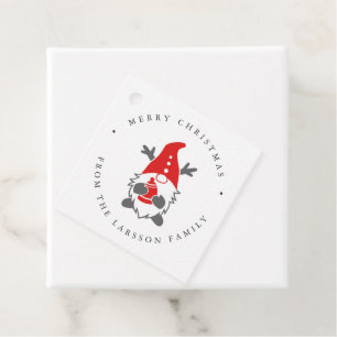 Funny Gnome with Reindeer Antlers Christmas Favour Tags